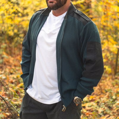 Dutch Commando Wool Sweater Emerald Blue Full Zip | Small, , large